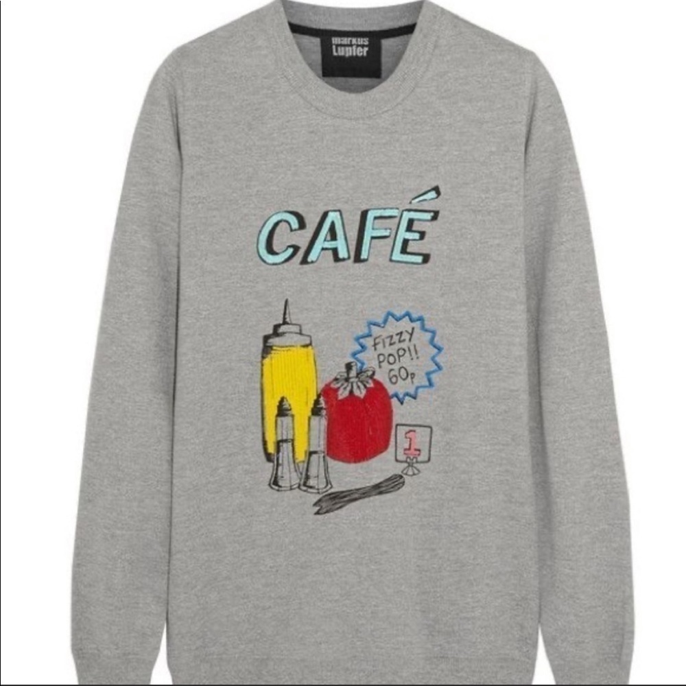 Markus Lupfer British Cafe‎ Sequined Cotton Terry Sweatshirt Small